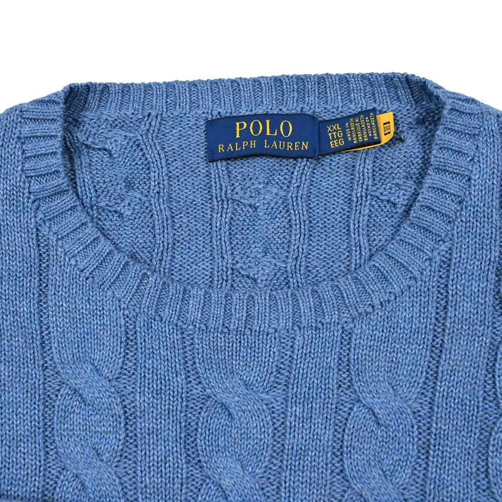 Polo Ralph Lauren Cable Sweater Knit Jumper Men's 2XL Blue Pullover Preppy